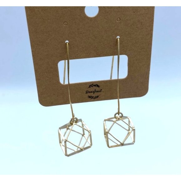 Women's Earrings Drop Geometric Hollow Out Gold Pendant by Bearfruit New in Box - Picture 1 of 5